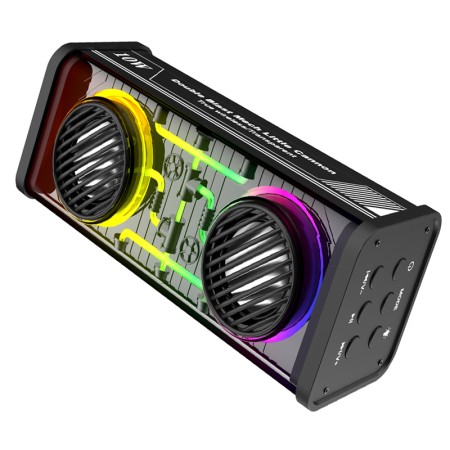 Dual-horn Transparent Mecha Mini Portable Wireless Bluetooth Speakers Outdoor Subwoofer TWS Small Steel Cannon RGB Color Lights