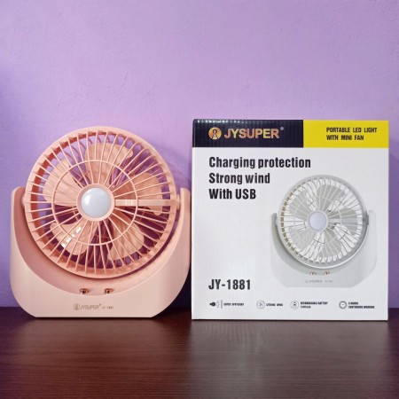 JY Super lithium rechargeable mini table fan with LED light JY-1881