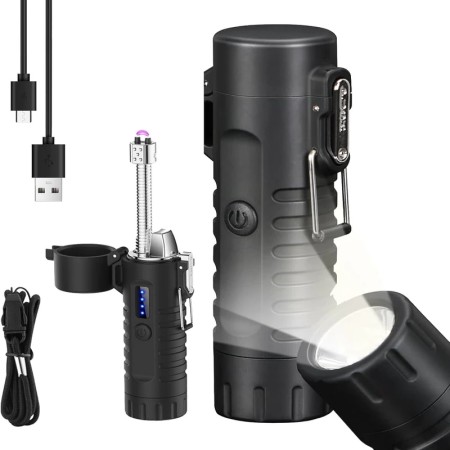 Windproof Arc Lighter Electric Lighter and LED Flashlight