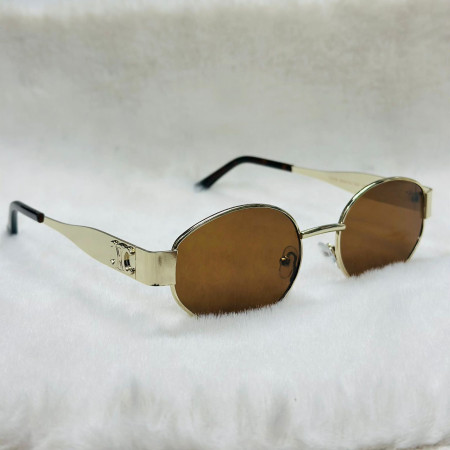 18k Gold plated Trendy Luxury Oval Sunglasses for Men Women -  Brown