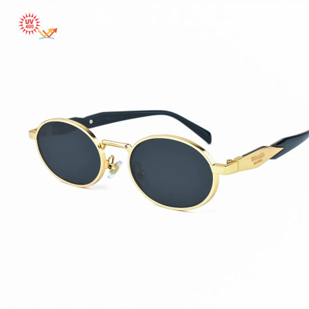 Roundish  Oval Sunglasses - BLK-GLD