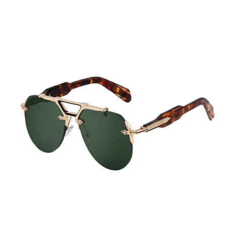 Rimless Oversized Premium Pilot Sunglasses - Golden Green