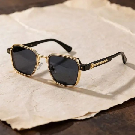 Golden Black Premium Square Geometric Eyewear Sunglass
