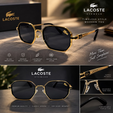 L966 lacoste Premium Stylish Sunglass - Golden Black