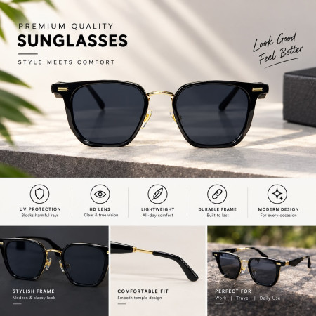 Prada Premium Golden & Black Eyewear Sunglass