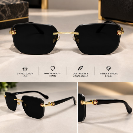 Royal Noir Rimless Sunglasses - Golden Black